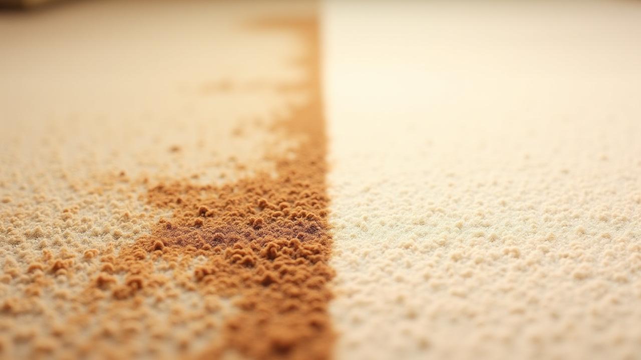 Dramatic before and after split image showing a stained, dull carpet on one side and a clean, vibrant carpet on the other, illustrating the effectiveness of professional cleaning.